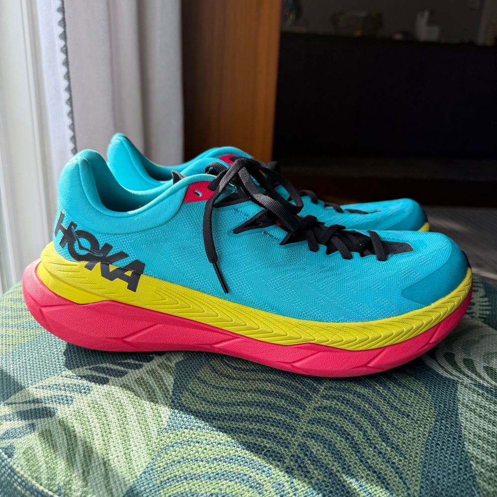 Hoka One One Tecton X Turquoise and Neon Trail Running Shoes - Men’s 9.5 D